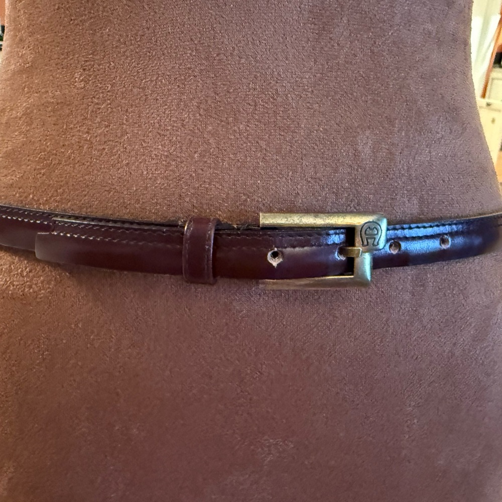 Etienne Aigner Dark Brown Leather Belt equestrian